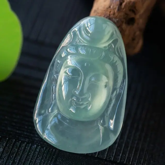 冰种翡翠观音头像,料子细腻,种水一流,荧光满满,雕工精湛,尺寸26.