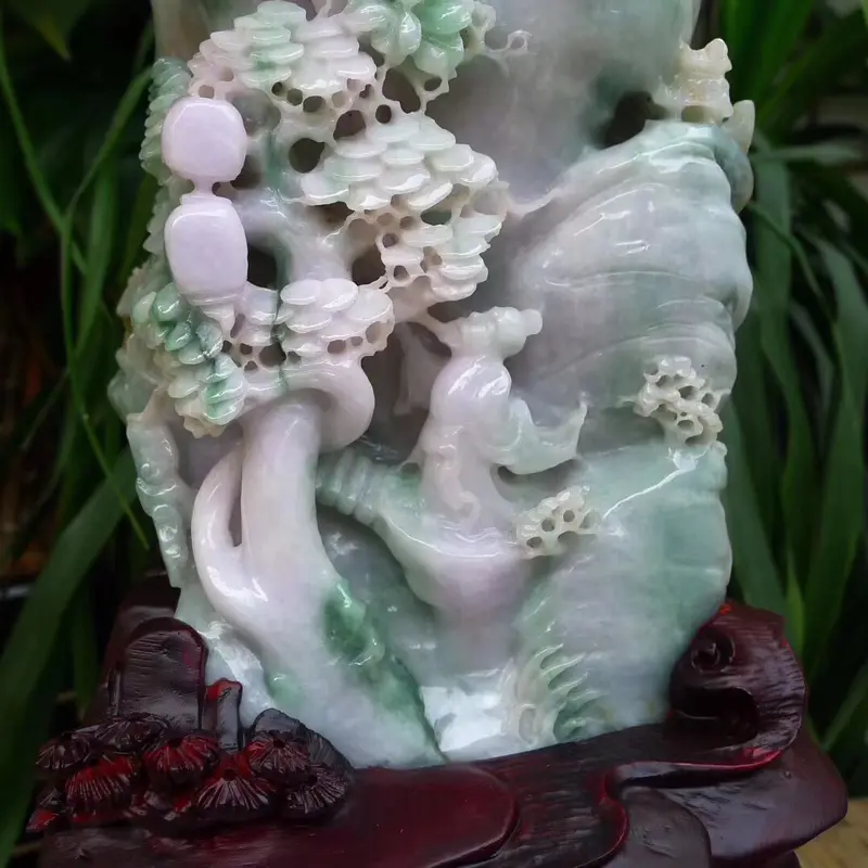 【厂家直销 缅甸天然A货三彩翡翠山子翡翠摆件山水精雕高档翡翠摆件 【商品尺寸】连底座宽:18cm 厚:12cm 高:34cm【翡翠尺寸】宽:12.5cm 厚:7cm 高:21cm【翡翠重量】1.88kg搭配精美高档檀木底座】图7