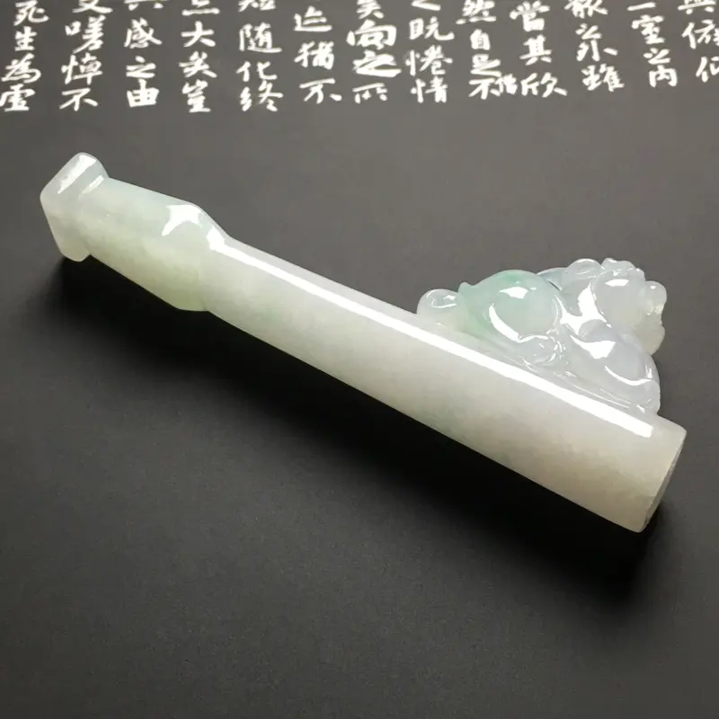 【冰糯种飘翠招财貔貅烟嘴 尺寸78-13-28.5毫米 水润通透 玉质细腻】图5