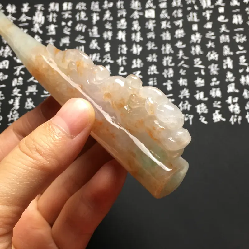 【糯化种双彩生意兴隆烟嘴 尺寸116-30-12.5毫米 水润冰透 雕工精致】图4