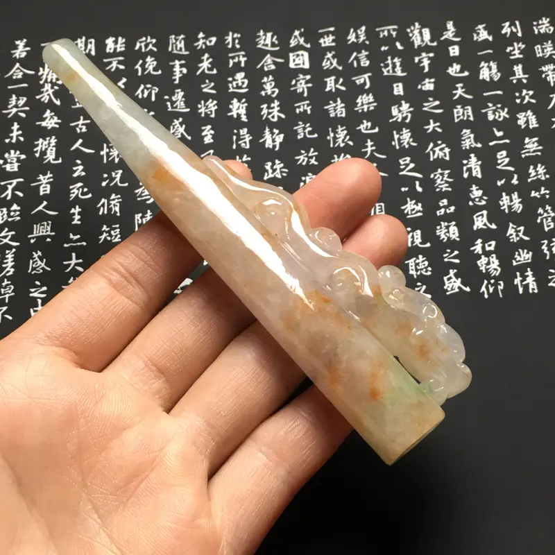 【糯化种双彩生意兴隆烟嘴 尺寸116-30-12.5毫米 水润冰透 雕工精致】图6