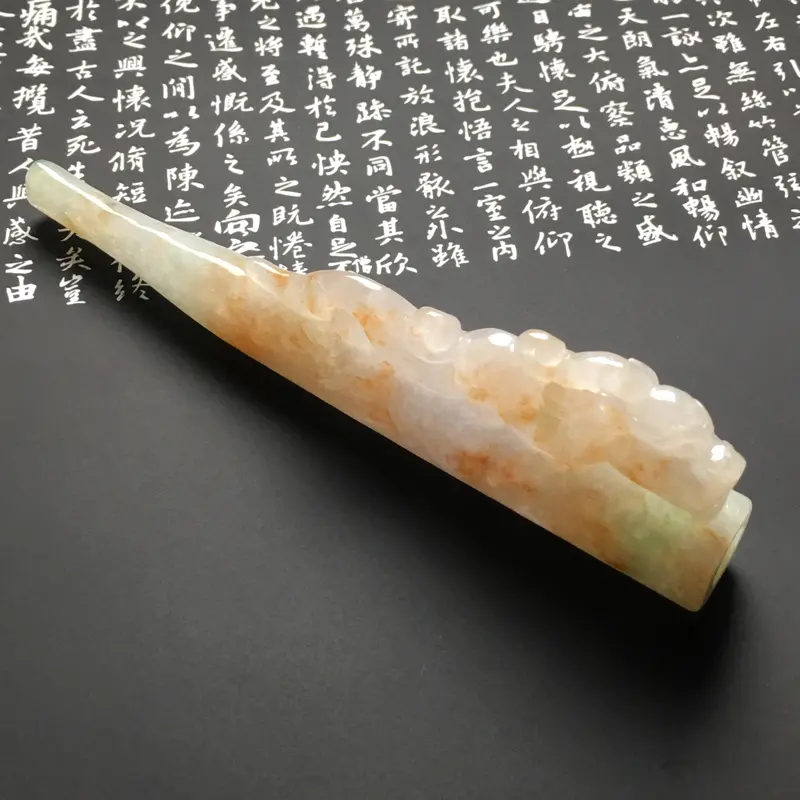 【糯化种双彩生意兴隆烟嘴 尺寸116-30-12.5毫米 水润冰透 雕工精致】图2