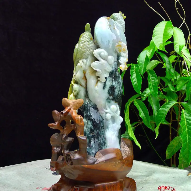 【翡翠水润三彩俏色巧雕英明神武(鹦鹉)精品摆件 裸石尺寸300*120*90mm 连底座尺寸360*170*120mm】图8