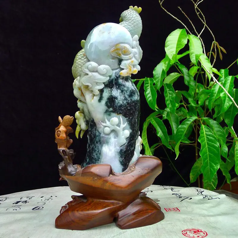 【翡翠水润三彩俏色巧雕英明神武(鹦鹉)精品摆件 裸石尺寸300*120*90mm 连底座尺寸360*170*120mm】图10