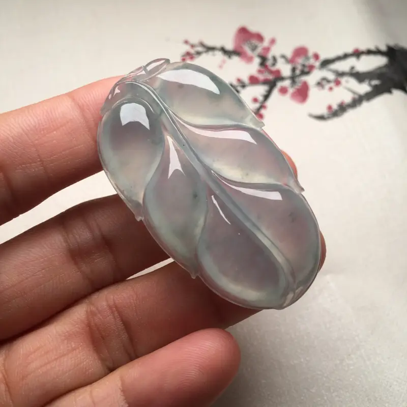 【老坑冰种飘花叶子,事业有成,实物完美起光,大件厚装,尺寸:47.7*27.5*5.5mm。(下单前请先咨询)】图4