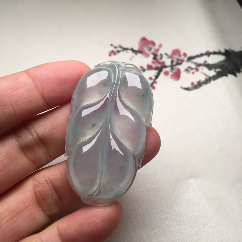 【老坑冰种飘花叶子,事业有成,实物完美起光,大件厚装,尺寸:47.7*27.5*5.5mm。(下单前请先咨询)】图1