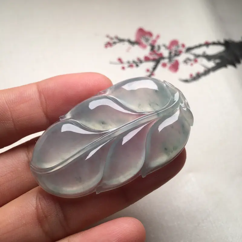 【老坑冰种飘花叶子,事业有成,实物完美起光,大件厚装,尺寸:47.7*27.5*5.5mm。(下单前请先咨询)】图3