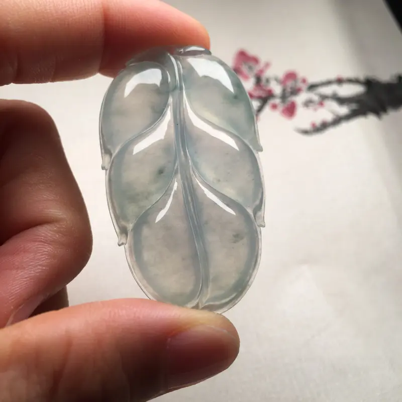 【老坑冰种飘花叶子,事业有成,实物完美起光,大件厚装,尺寸:47.7*27.5*5.5mm。(下单前请先咨询)】图7