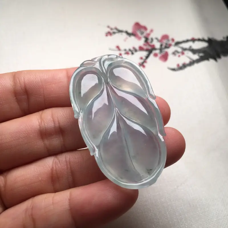 【老坑冰种飘花叶子,事业有成,实物完美起光,大件厚装,尺寸:47.7*27.5*5.5mm。(下单前请先咨询)】图8