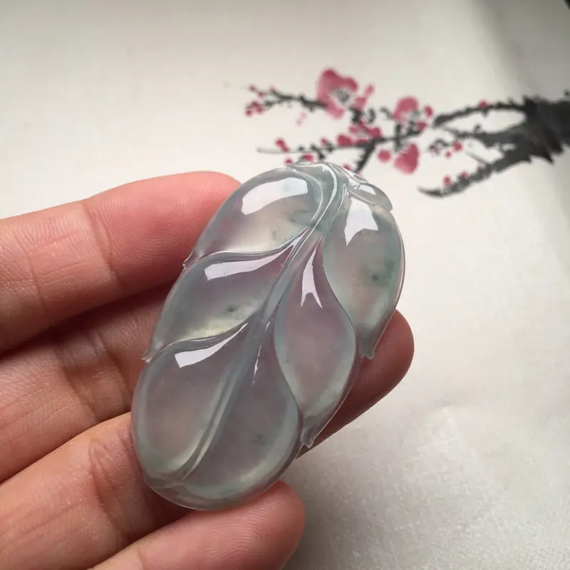 【老坑冰种飘花叶子,事业有成,实物完美起光,大件厚装,尺寸:47.7*27.5*5.5mm。(下单前请先咨询)】图2