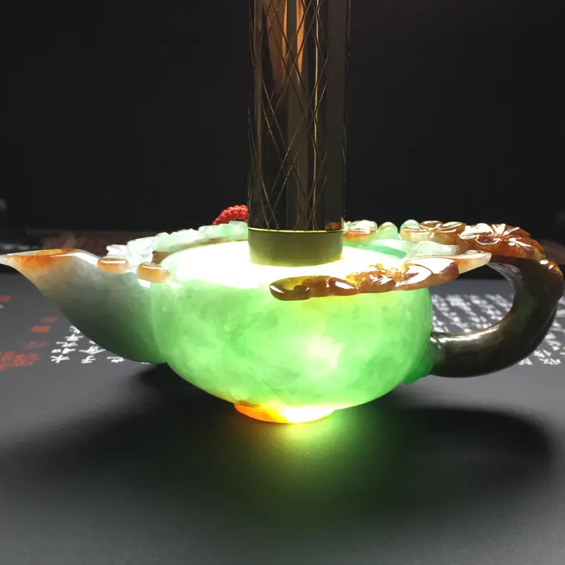 【糯种双彩福在眼前茶壶摆件 尺寸125-62-46毫米 玉质水润 色彩艳丽 雕工精美】图8