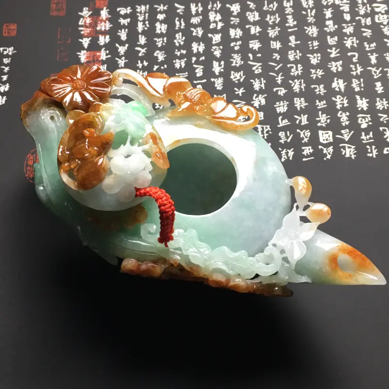 【糯种双彩福在眼前茶壶摆件 尺寸125-62-46毫米 玉质水润 色彩艳丽 雕工精美】图2