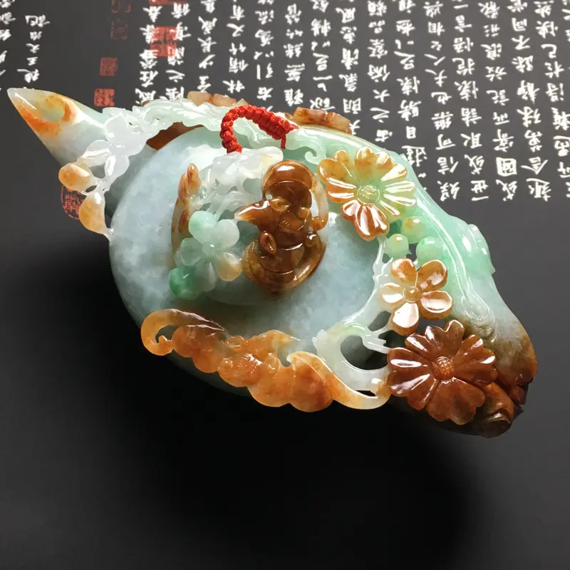 【糯种双彩福在眼前茶壶摆件 尺寸125-62-46毫米 玉质水润 色彩艳丽 雕工精美】图1