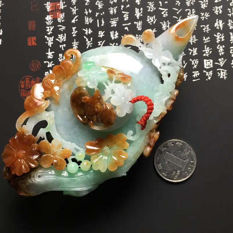 【糯种双彩福在眼前茶壶摆件 尺寸125-62-46毫米 玉质水润 色彩艳丽 雕工精美】图5