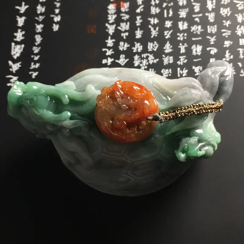 【❤️【糯种双彩龙龟茶壶摆件】尺寸95-56-45毫米 色彩鲜明 雕工精湛】图1