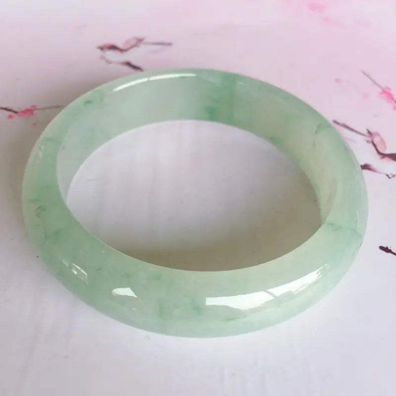 【正圈56.4mm,冰糯种飘花正圈手镯,底子细腻温润,花色飘飘絮絮的,上手效果好】图3
