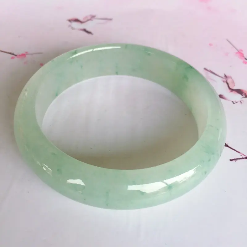 【正圈56.4mm,冰糯种飘花正圈手镯,底子细腻温润,花色飘飘絮絮的,上手效果好】图6