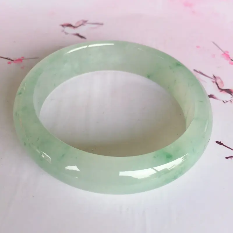 【正圈56.4mm,冰糯种飘花正圈手镯,底子细腻温润,花色飘飘絮絮的,上手效果好】图5