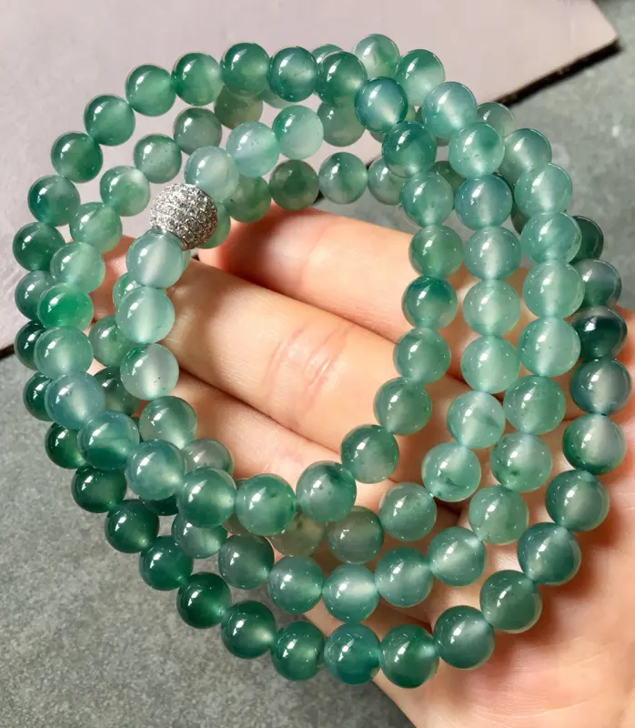 【.冰种飘绿珠链。完美。水头足。尺寸7mm、108颗】图7