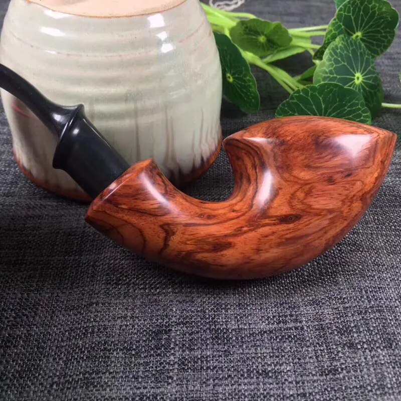 【海南黄花梨糠梨 烟斗 花纹清晰 黄金底 荧光十足 纯手工制作而成 自留送礼首选 全长175mm 宽55mm 重94.4g###】图1