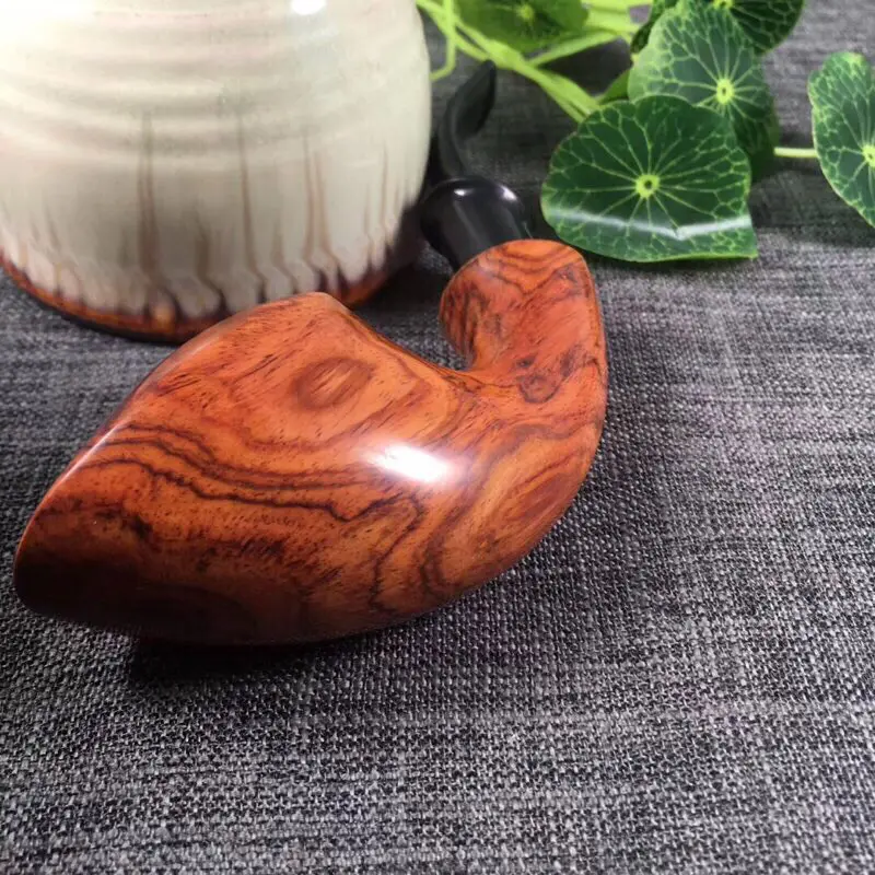 【海南黄花梨糠梨 烟斗 花纹清晰 黄金底 荧光十足 纯手工制作而成 自留送礼首选 全长175mm 宽55mm 重94.4g###】图7