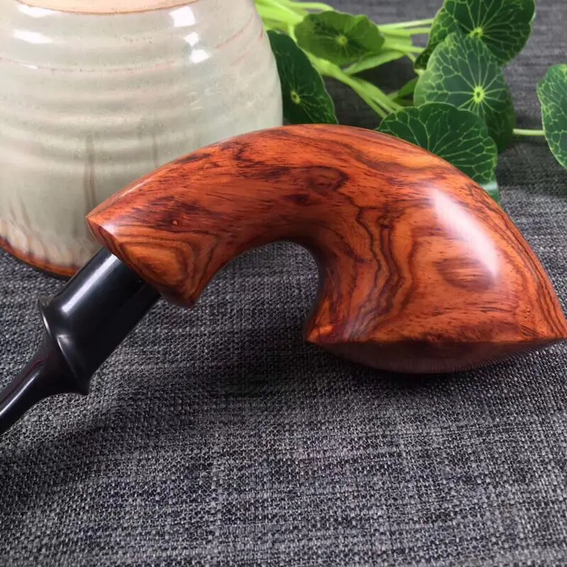 【海南黄花梨糠梨 烟斗 花纹清晰 黄金底 荧光十足 纯手工制作而成 自留送礼首选 全长175mm 宽55mm 重94.4g###】图5