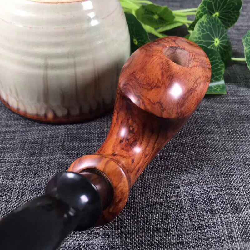 【海南黄花梨糠梨 烟斗 花纹清晰 黄金底 荧光十足 纯手工制作而成 自留送礼首选 全长175mm 宽55mm 重94.4g###】图3
