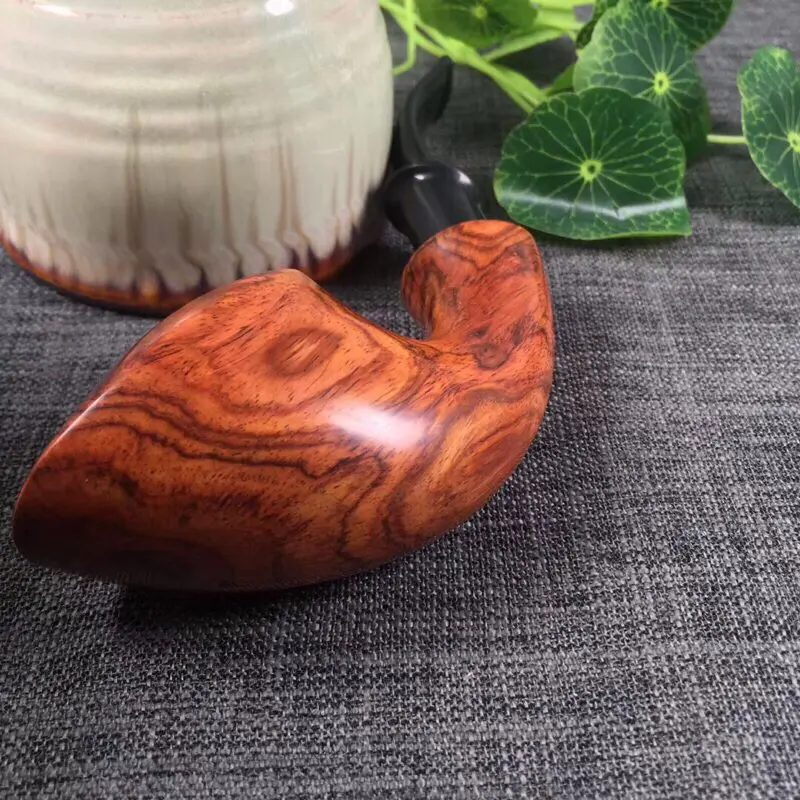 【海南黄花梨糠梨 烟斗 花纹清晰 黄金底 荧光十足 纯手工制作而成 自留送礼首选 全长175mm 宽55mm 重94.4g###】图8