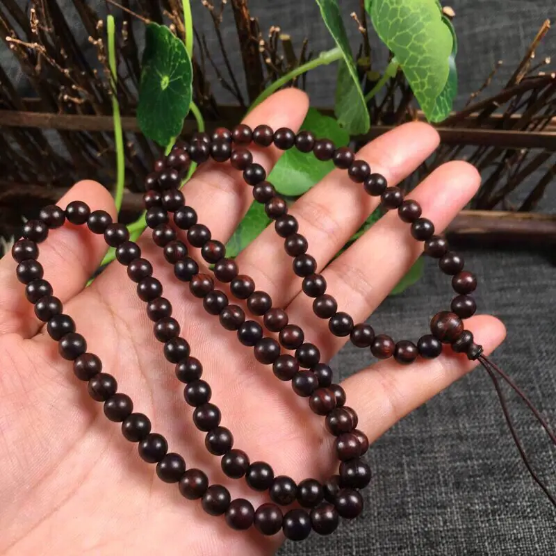 【海南黄花梨紫油梨 6mm/108颗念珠 颗颗圆润饱满 底色干净 纹理清晰 时尚潮流百搭款 裸重11.9克###】图4
