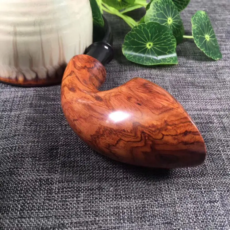 【海南黄花梨糠梨 烟斗 花纹清晰 黄金底 荧光十足 纯手工制作而成 自留送礼首选 全长175mm 宽55mm 重94.4g###】图6