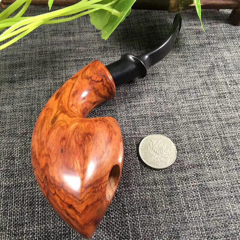 【海南黄花梨糠梨 烟斗 花纹清晰 黄金底 荧光十足 纯手工制作而成 自留送礼首选 全长175mm 宽55mm 重94.4g###】图9