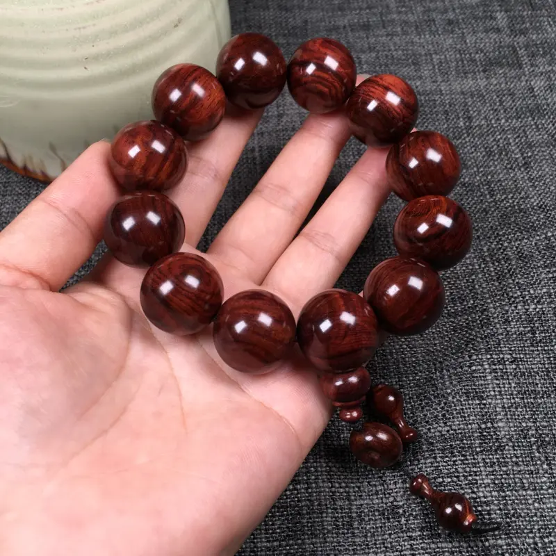 【海南黄花梨油梨 20mm手串 纹理细腻 颗颗圆润饱满 荧光十足 重50克】图8