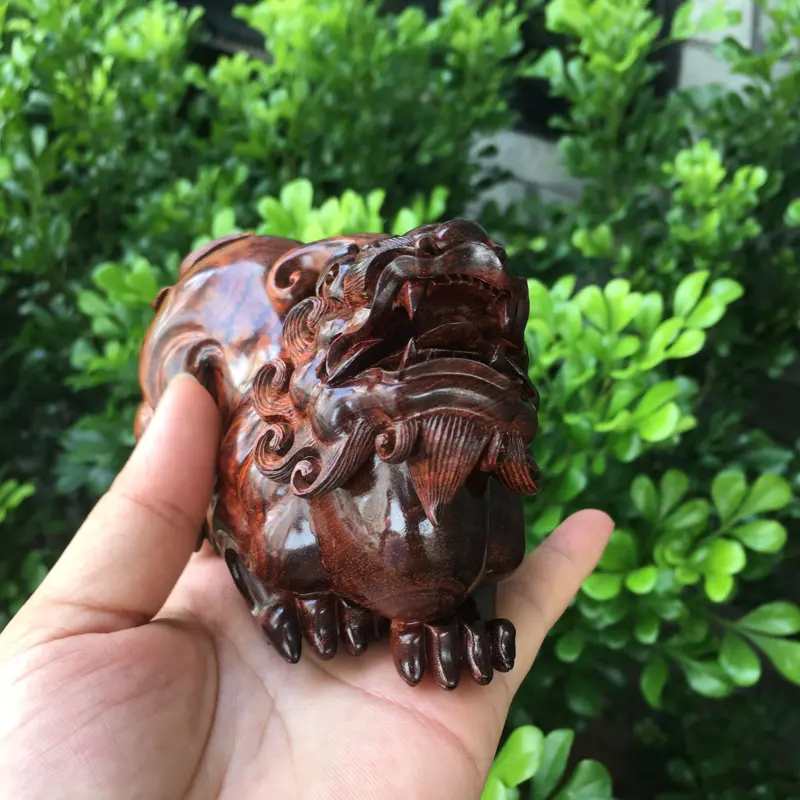 【海南黄花梨油梨 貔貅摆件 花纹绚丽 水波纹 底色干净 纯手工制作而成 雕工精细 整体雕工十分生动逼真 收藏送礼佳品 长123mm 宽59mm 高77 重237.4克###】图6
