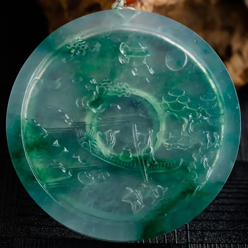 【宋雄先大师作品,老坑冰种飘花枫桥夜泊,种老水足,玉质细腻,胶感强烈,刚性起光,大师精雕之作,巧妙构思,画面感古韵横生而又简繁有致,如诗如画,收藏佳品,尺寸54.4*6.2】图8