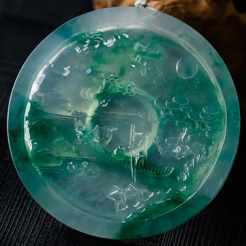 【宋雄先大师作品,老坑冰种飘花枫桥夜泊,种老水足,玉质细腻,胶感强烈,刚性起光,大师精雕之作,巧妙构思,画面感古韵横生而又简繁有致,如诗如画,收藏佳品,尺寸54.4*6.2】图1