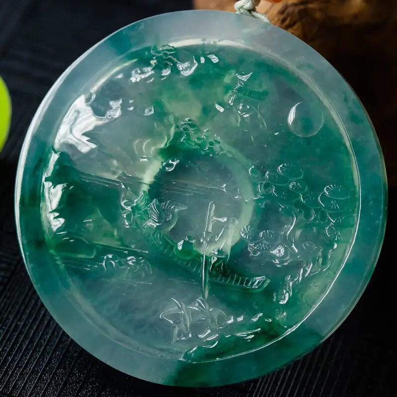 【宋雄先大师作品,老坑冰种飘花枫桥夜泊,种老水足,玉质细腻,胶感强烈,刚性起光,大师精雕之作,巧妙构思,画面感古韵横生而又简繁有致,如诗如画,收藏佳品,尺寸54.4*6.2】图6