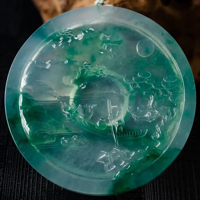 【宋雄先大师作品,老坑冰种飘花枫桥夜泊,种老水足,玉质细腻,胶感强烈,刚性起光,大师精雕之作,巧妙构思,画面感古韵横生而又简繁有致,如诗如画,收藏佳品,尺寸54.4*6.2】图4