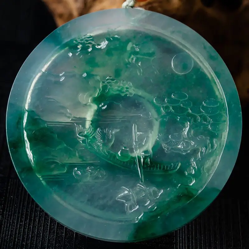 【宋雄先大师作品,老坑冰种飘花枫桥夜泊,种老水足,玉质细腻,胶感强烈,刚性起光,大师精雕之作,巧妙构思,画面感古韵横生而又简繁有致,如诗如画,收藏佳品,尺寸54.4*6.2】图10