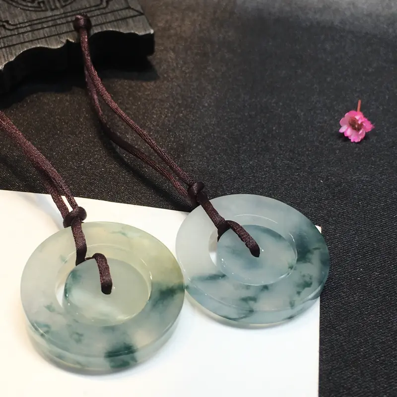 【一对冰飘蓝花平安扣,平安吉祥,底庄细腻,完美,性价比高,推荐,尺寸24.5*3.8/24.6*3.5mm,重量10.82g】图7