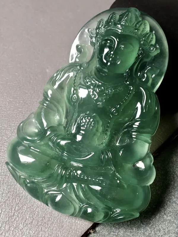 【冰种底色度母。完美。水头足。裸石尺寸52/37/6###】图1