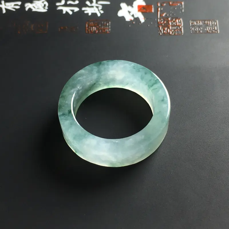 【冰种飘花指圈 内径17.5 宽6.5 厚3毫米 水润通透 飘花灵动】图7