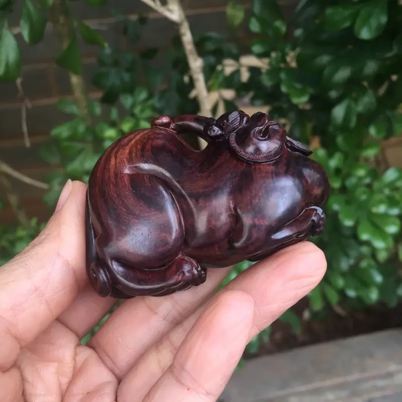 【海南黄花梨紫油梨貔貅,材质质感细腻光滑,满满的大黑线,大师纯手工精雕,造型独特,长60.宽40.6.厚25.克重30g】图7