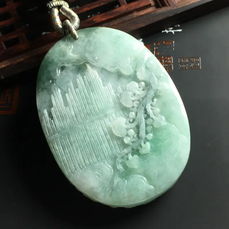【糯种黄加绿鸟语花香吊坠 尺寸56-42-13毫米 色彩鲜艳 雕工精湛##**】图7