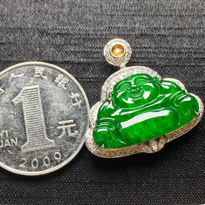 【翡翠a货,满绿佛公吊坠,18k金镶嵌,种水一流,佩戴精美,性价比高,色美,实物漂亮,色辣】图5