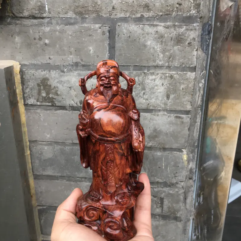 【海南黄花梨精品油梨摆件(财神爷),招财进宝,恭喜发财,大师亲工精雕,雕工精湛,全实心精雕,水波纹,山水纹,高油高密,色泽均匀,把玩收藏送礼首选品,规格:高:170mm,宽65mm,厚:59mm,克重:260.6克。】图6