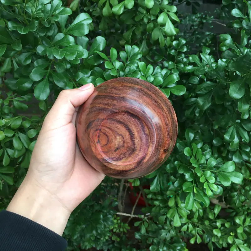【海南黄花梨精品西部油梨(黄金铁饭碗),一木两器,水波纹,山水纹,大紫线纹理,色泽均匀,自用盘玩收藏品,规格:长宽105mm,高:56mm,克重:86克,规格:长宽:104mm,高:54mm,克重:86.5克。】图5