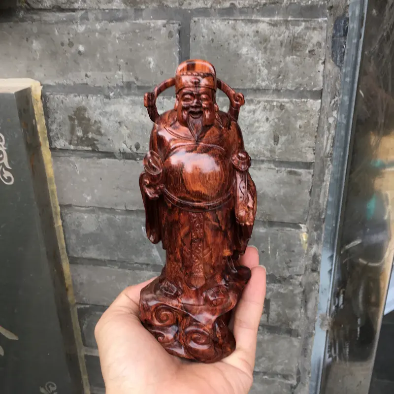 【海南黄花梨精品油梨摆件(财神爷),招财进宝,恭喜发财,大师亲工精雕,雕工精湛,全实心精雕,水波纹,山水纹,高油高密,色泽均匀,把玩收藏送礼首选品,规格:高:170mm,宽65mm,厚:59mm,克重:260.6克。】图3