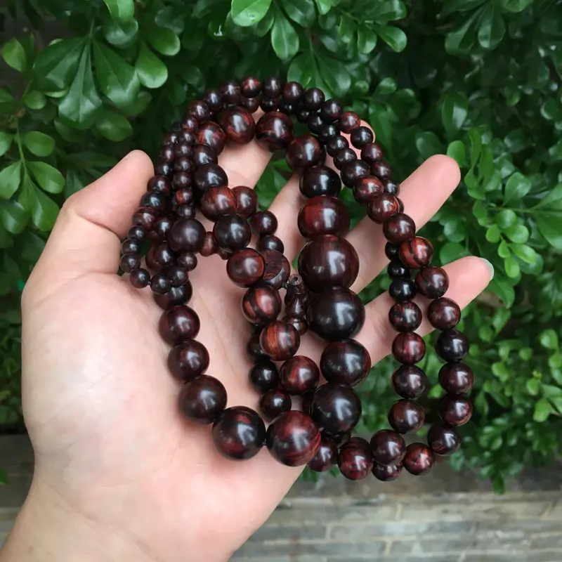 【海南黄花梨精品紫油梨塔珠念珠,一刀料制作,6mm~20mm一共108粒珠子,纹理清晰,高油高密,底色干净,色泽均匀,把玩收藏送礼首选品,克重:78.3克,值得推荐】图1