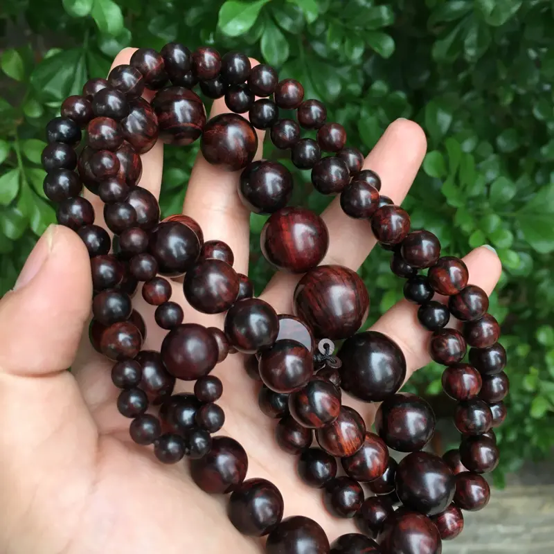 【海南黄花梨精品紫油梨塔珠念珠,一刀料制作,6mm~20mm一共108粒珠子,纹理清晰,高油高密,底色干净,色泽均匀,把玩收藏送礼首选品,克重:78.3克,值得推荐】图3