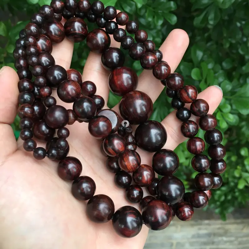 【海南黄花梨精品紫油梨塔珠念珠,一刀料制作,6mm~20mm一共108粒珠子,纹理清晰,高油高密,底色干净,色泽均匀,把玩收藏送礼首选品,克重:78.3克,值得推荐】图2